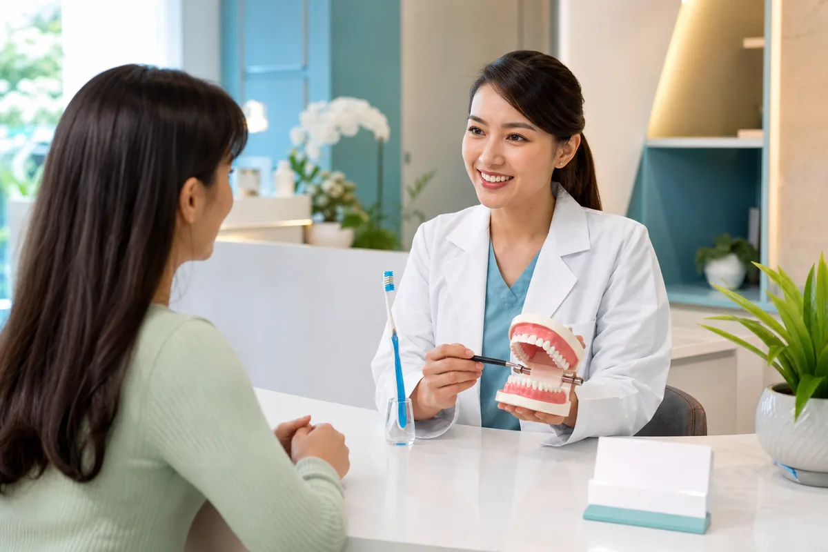 Meja konsultasi klinik gigi dengan dental model