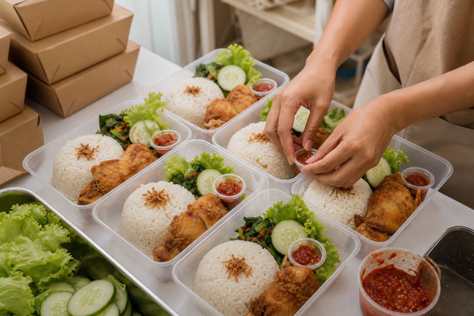 Proses packing nasi box katering