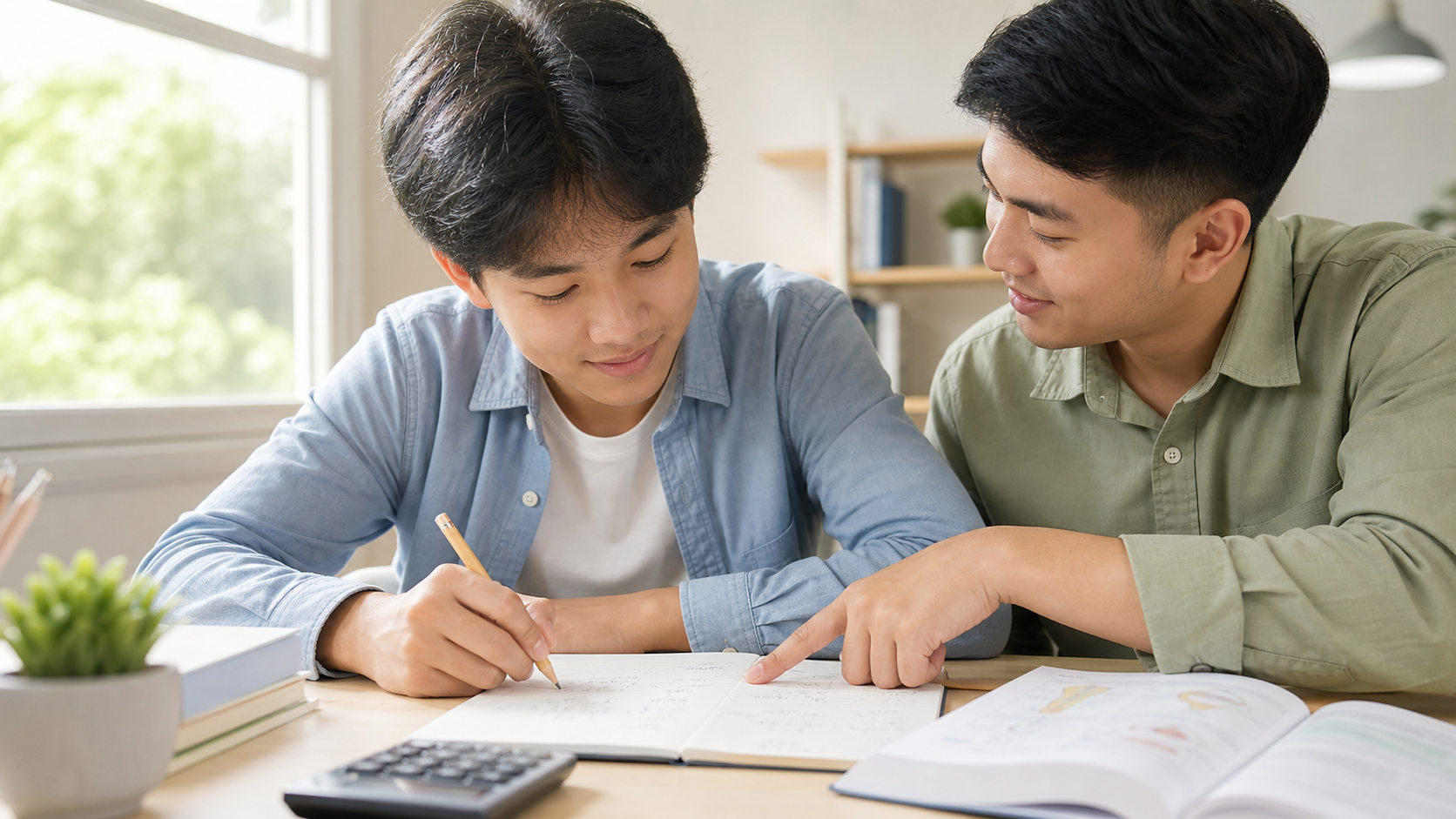 Mentor mendampingi siswa mengerjakan latihan