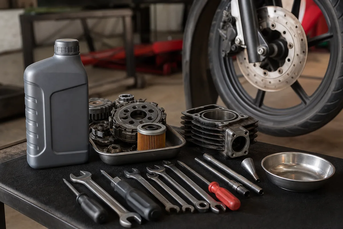 Peralatan bengkel motor tersusun rapi